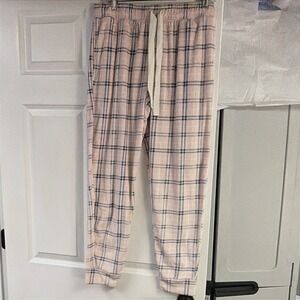 Jaclyn Intimates Pink Plaid Fleece Pajama Jogger Pants Womens Large Drawstring